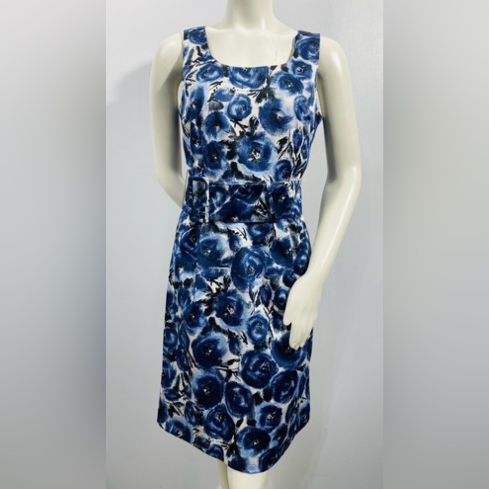 H&M Blue Floral Sleeveless Belt Lined Dress